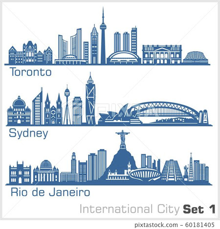International City - Toronto, Sydney, Rio de Janeiro. Detailed architecture. Trendy vector illustration. 60181405