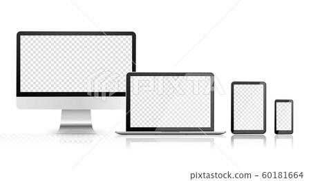 Device set with empty screen. Blank computer monitor, phone, tablet and laptop 60181664