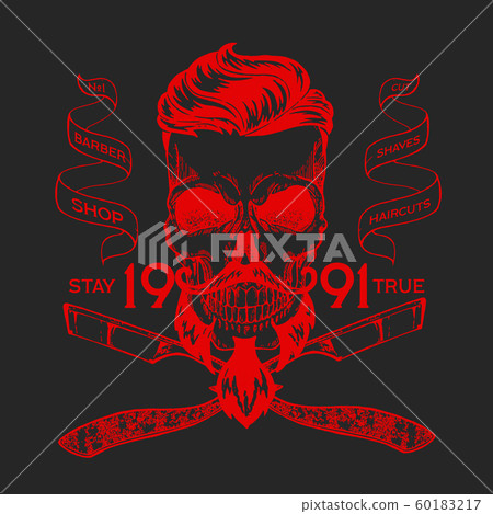 Vintage, hipster skull barbershop logo in old style, vector. Vintage, hipster skull barbershop logo in old style, vector. 60183217