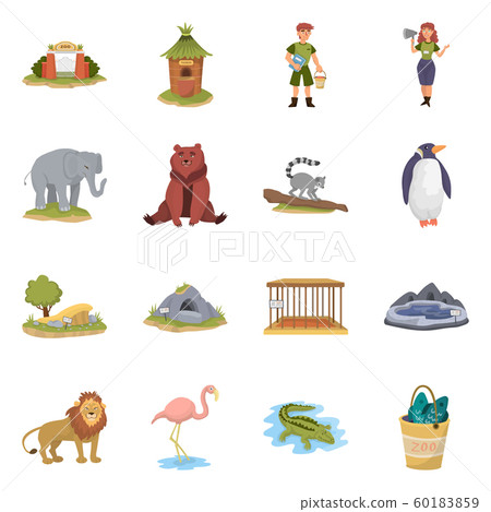 Isolated object of zoo and park sign. Collection of zoo and animal stock vector illustration. 60183859