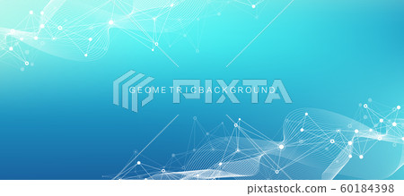 Digits abstract background with connected line and dots, wave flow. Digital neural networks. Network and connection background for your presentation. Graphic polygonal background. Vector illustration. 60184398
