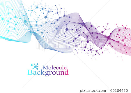 Big Genomic Data Visualization. DNA helix, DNA strand, DNA Test. CRISPR CAS9 - Genetic engineering. Molecule or atom, neurons. Abstract structure for Science or medical background, banner. Wave flow. 60184450