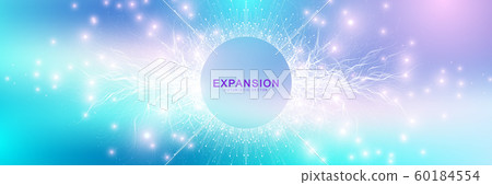 Expansion of life. Colorful explosion background with connected line and dots, wave flow. Visualization Quantum technology. Abstract graphic background explosion, motion burst, vector illustration 60184554