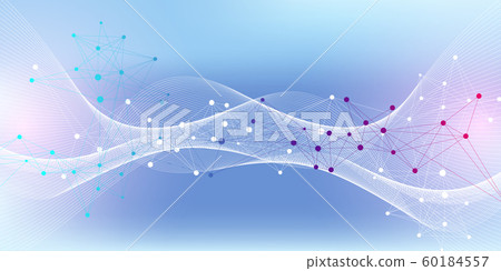 Scientific vector illustration genetic engineering and gene manipulation concept. DNA helix, DNA strand, molecule or atom, neurons. Abstract structure for Science or medical background. Wave flow 60184557