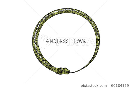 Circle snake in Vintage style. Serpent cobra or python or poisonous viper. Engraved hand drawn old 60184559
