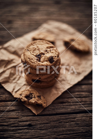Chocolate chip cookies, Sweet biscuits. Chocolate chip cookies, Sweet biscuits. 60185207