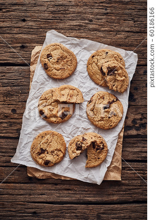 Chocolate chip cookies, Sweet biscuits, Concept Chocolate chip cookies, Sweet biscuits, Concept 60186166