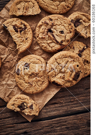 Chocolate chip cookies, Sweet biscuits, Concept Chocolate chip cookies, Sweet biscuits, Concept 60186168