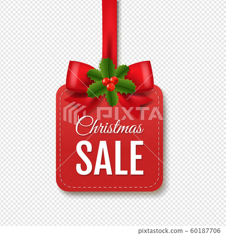 RedPaperChristmasSaleLabelWithSilkRibbonTransparen 60187706