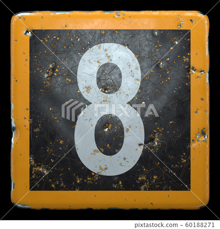 Public road sign orange and black color with a capital letter 8 in the center isolated on black background. 3d 60188271