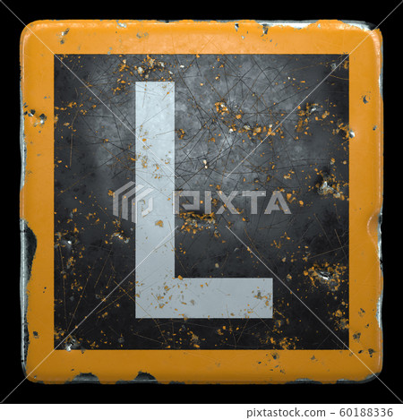 Public road sign orange and black color with a capital letter L in the center isolated on black background. 3d 60188336