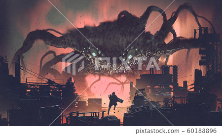giant monster invading night city giant monster invading night city 60188896