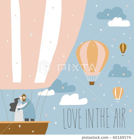 Cartoon couple in love in hot air balloon Cartoon couple in love in hot air balloon 60189574