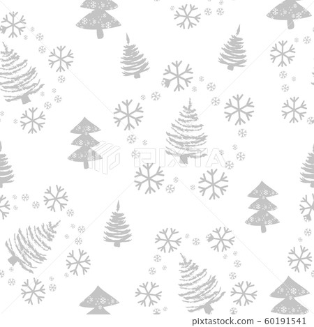 Hand drawn doodle seamless pattern with Christmas trees and snow - Vector Hand drawn doodle seamless pattern with Christmas trees and snow - Vector 60191541