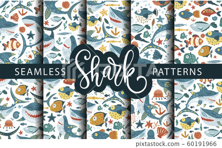 Funny shark fish Pattern. 60191966