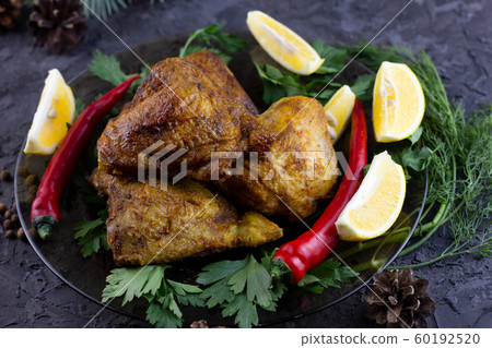 fried chicken thighs for the holiday table. Cooked 60192520