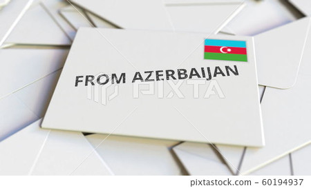 Envelope with From Azerbaijan text on pile of other envelopes. International mail related conceptual 3D rendering Envelope with From Azerbaijan text on pile of other envelopes. International mail related conceptual 3D rendering 60194937