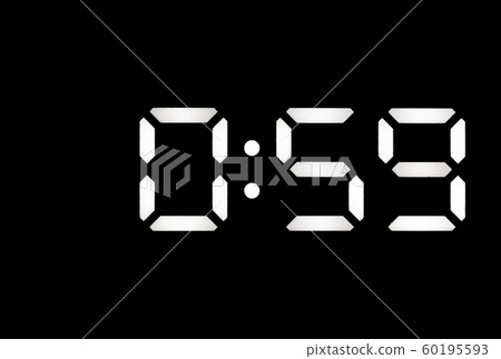 Real white led digital clock on black background 60195593