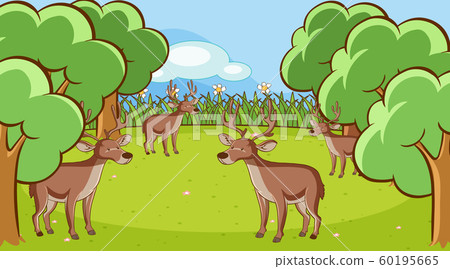 Scene with many deers in the forest - Stock Illustration [60195665] - PIXTA