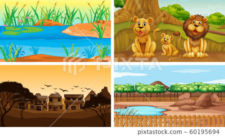 Four background scenes with tree 60195694