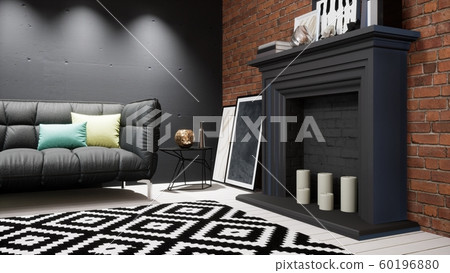 Modern design living room interior in Scandinavian style . 3D rendering 60196880