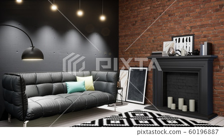 Modern design living room interior in Scandinavian style . 3D rendering 60196887