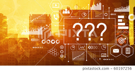 Question marks with downtown San Francisco 60197256