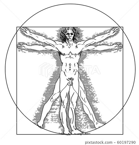 Illustration of the human figure of Leonardo da Vinci | Drawing and drawing of human body vector data 60197290