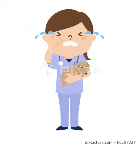職業的例證。女獸醫。一個女人哭著哭。 60197327