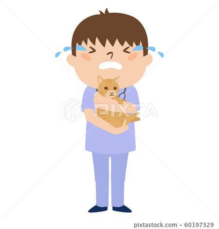 職業的例證。男性獸醫。一個男人哭著哭。 職業的例證。男性獸醫。一個男人哭著哭。 60197329