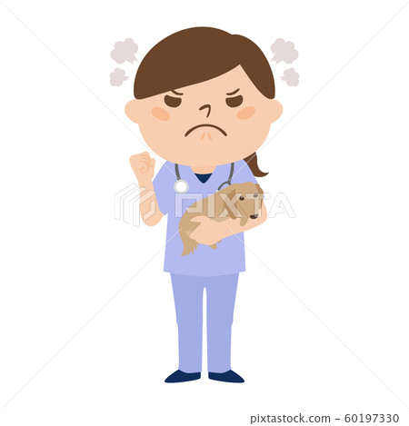 職業的例證。女獸醫。憤怒的女人。 職業的例證。女獸醫。憤怒的女人。 60197330