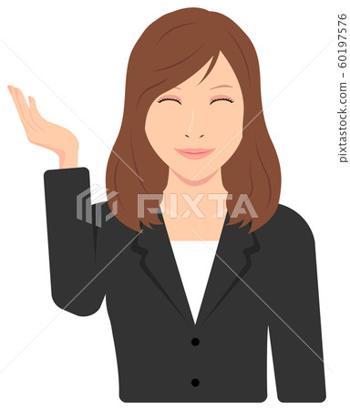 年輕女性上班族(OL,女商人)上身插圖/推薦在這裡,微笑 年輕女性上班族(OL,女商人)上身插圖/推薦在這裡,微笑 60197576