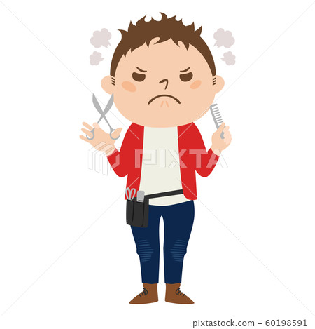 Illustration of occupation. Male hairdresser. Angry man. Illustration of occupation. Male hairdresser. Angry man. 60198591