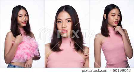 Fashion Asian Woman Tan skin black hair beautiful 60199043