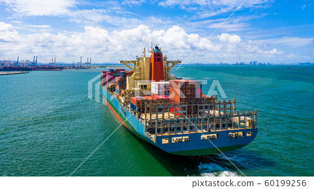 Container ship at industrial port in import export 60199256