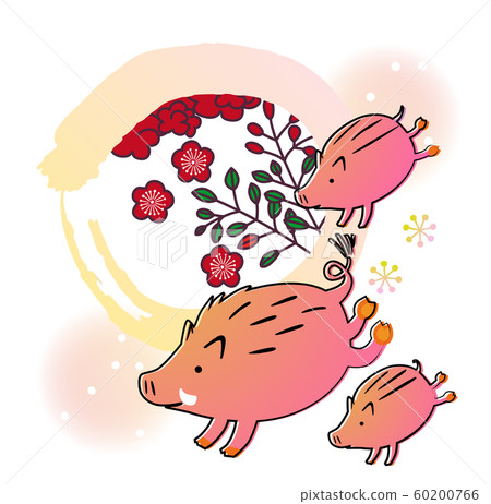 Wild boar parent and child with Hanafuda pattern - Stock Illustration ...