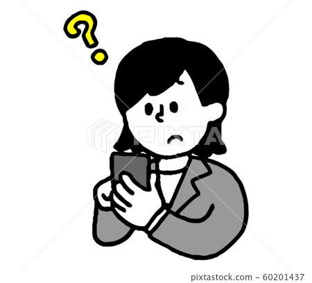 Suit woman thinking while operating smartphone (simple) Suit woman thinking while operating smartphone (simple) 60201437