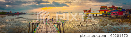 Sunrise at Penang. Yeoh jetty on the foreground , 60201570