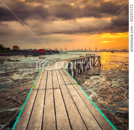 Sunrise at Penang. Yeoh jetty on the foreground , 60201572