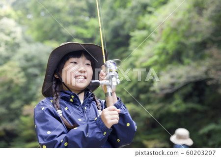 Mountain stream fishing image Parent and child family 60203207