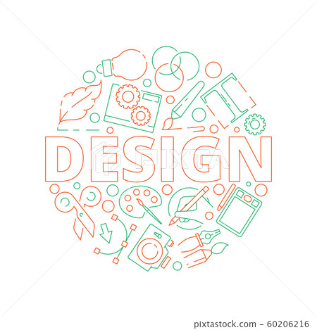 Graphic design tools background. Print typography web design creative art items in circle shape vector illustrations Graphic design tools background. Print typography web design creative art items in circle shape vector illustrations 60206216