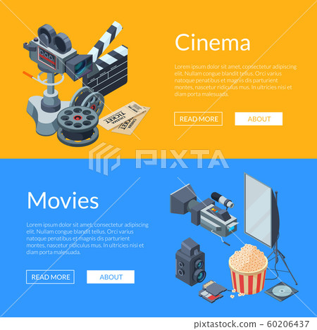 Vector cinematograph isometric elements web banner illustration 60206437