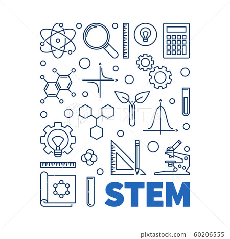 STEM vector concept outline blue illustration or banner STEM vector concept outline blue illustration or banner 60206555