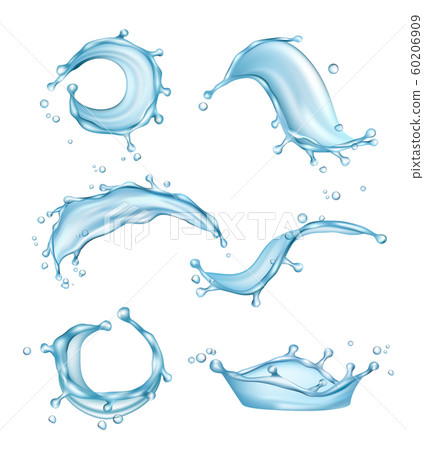 Water splashes. Liquid drops transparent nature watering vector realistic template 60206909