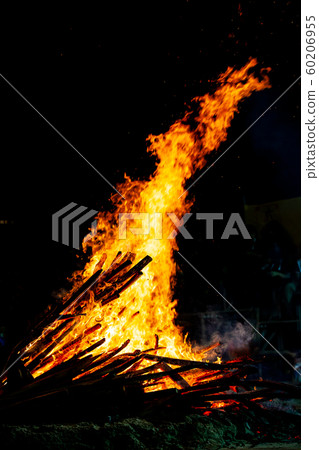 Bonfire that burns on a dark background, wood 60206955