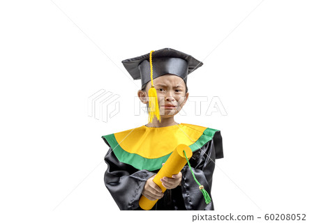 Asian little girl in hat and graduation gown Asian little girl in hat and graduation gown 60208052