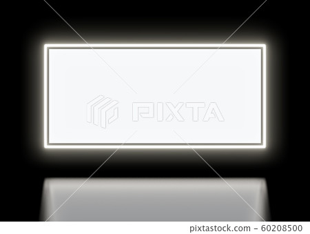 Neon white sign on a black background with a black mirror floor Neon white sign on a black background with a black mirror floor 60208500