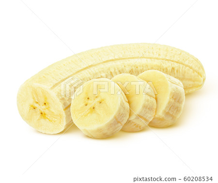 Peeled banana slices isolated on white background Peeled banana slices isolated on white background 60208534