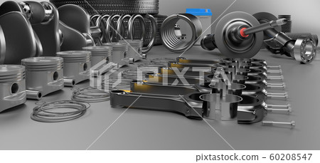 Auto parts spare parts car on the grey background. 3D rendering Auto parts spare parts car on the grey background. 3D rendering 60208547