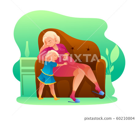 Mom and daughter hugging flat illustration 60210804